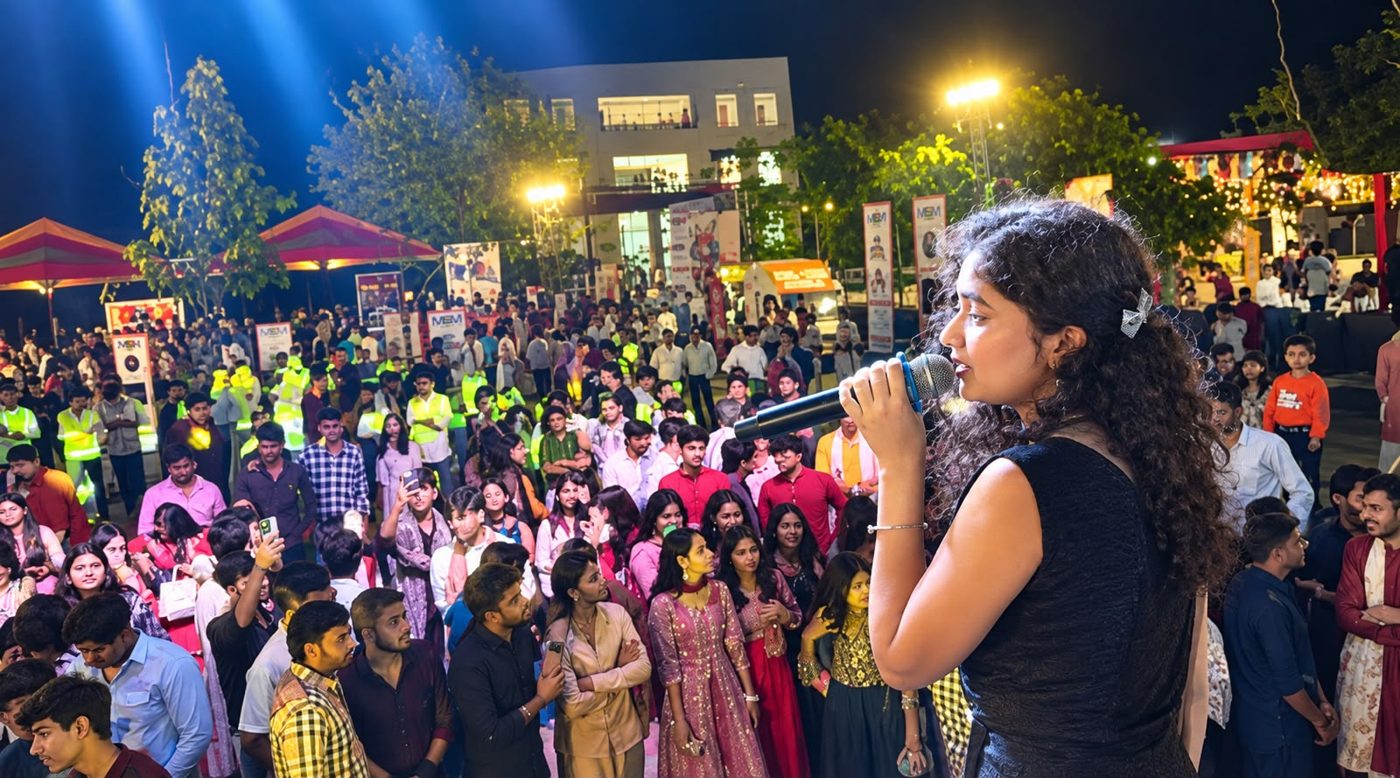Singer performing in front of the crowd